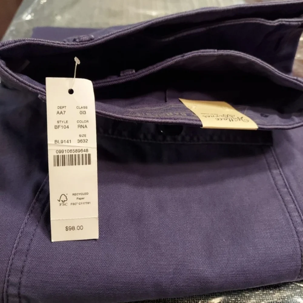 Wallace & Barnes X J. Crew Mens Military Camp Slub Pants 36/32 Blue NWT $98